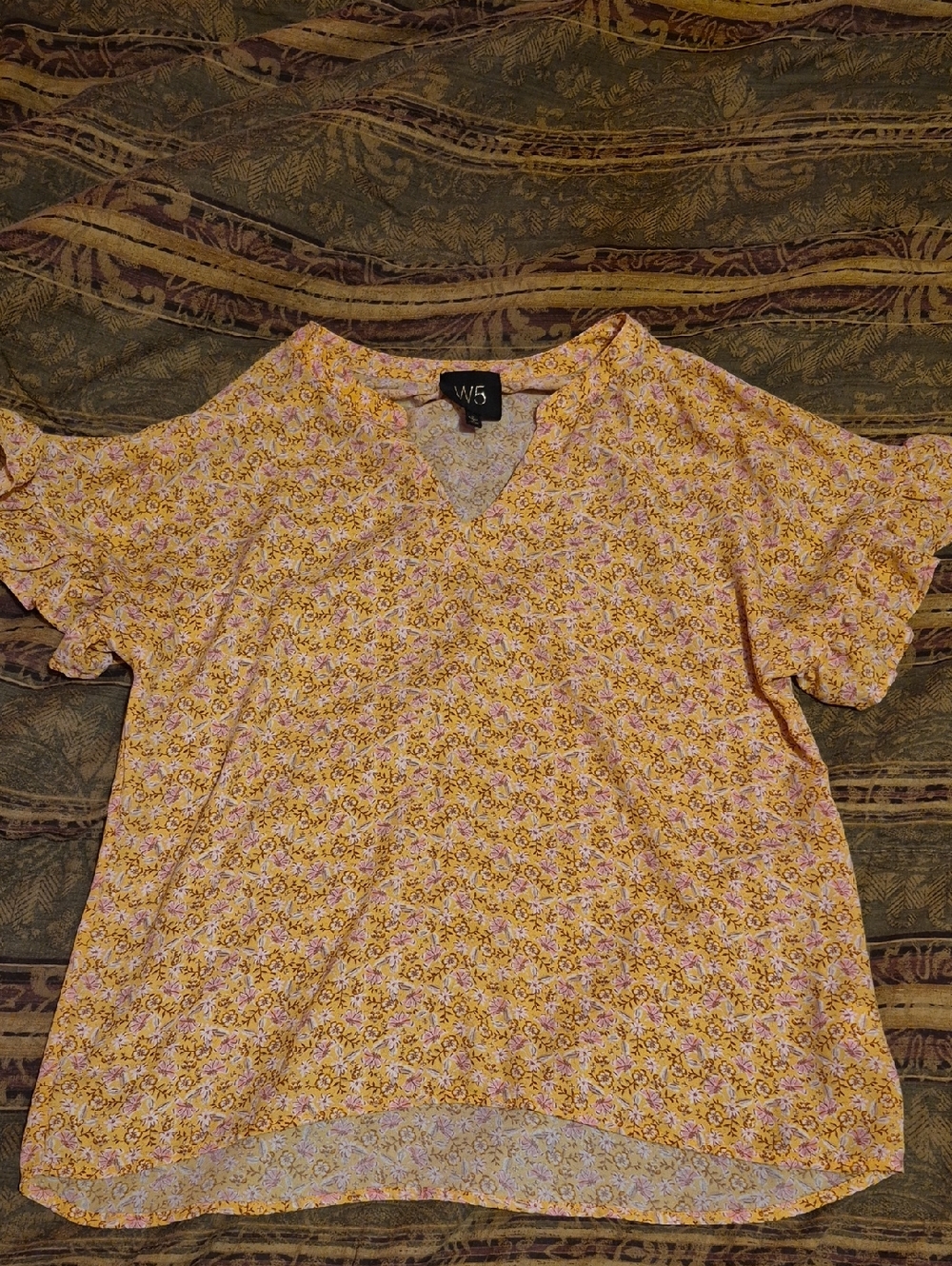 W5 Yellow & Pink Floral V-Neck Blouse